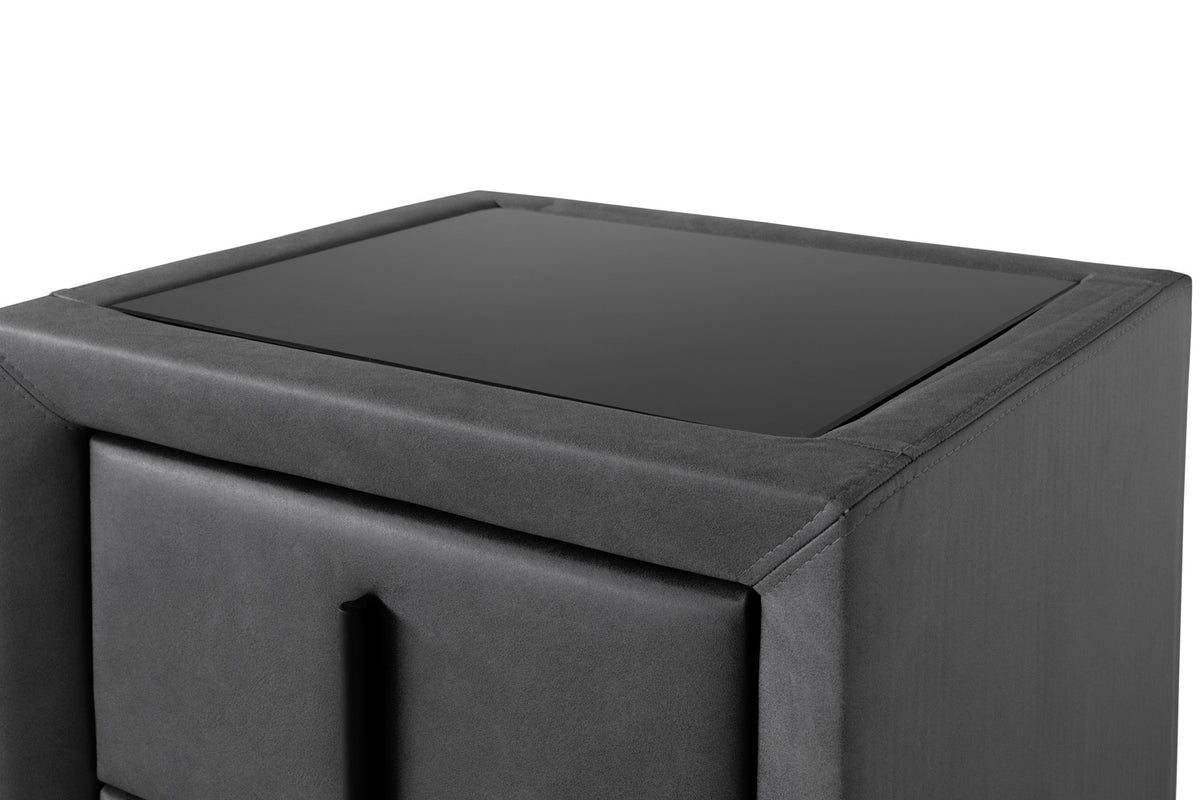 Lewis Bedside Locker | Vegan Leather | 2 Drawer | Matte Black-6