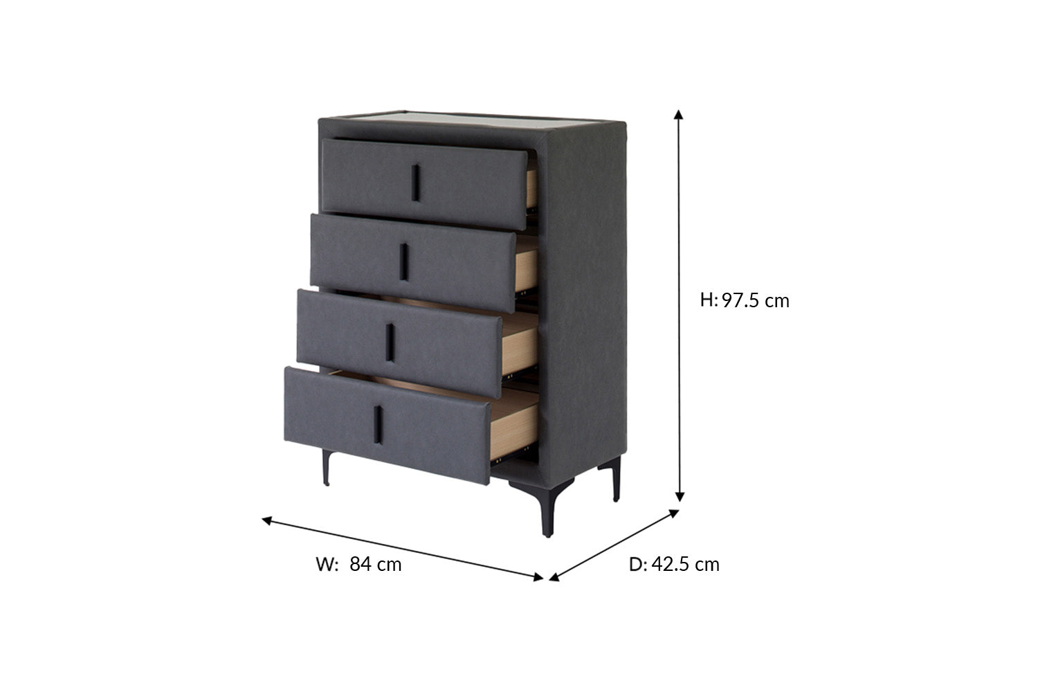Lewis Chest of Drawer | Vegan Leather | 4 Drawer | Black-3