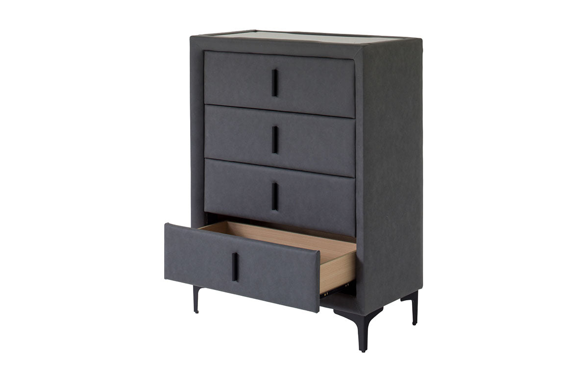 Lewis Chest of Drawer | Vegan Leather | 4 Drawer | Black-4