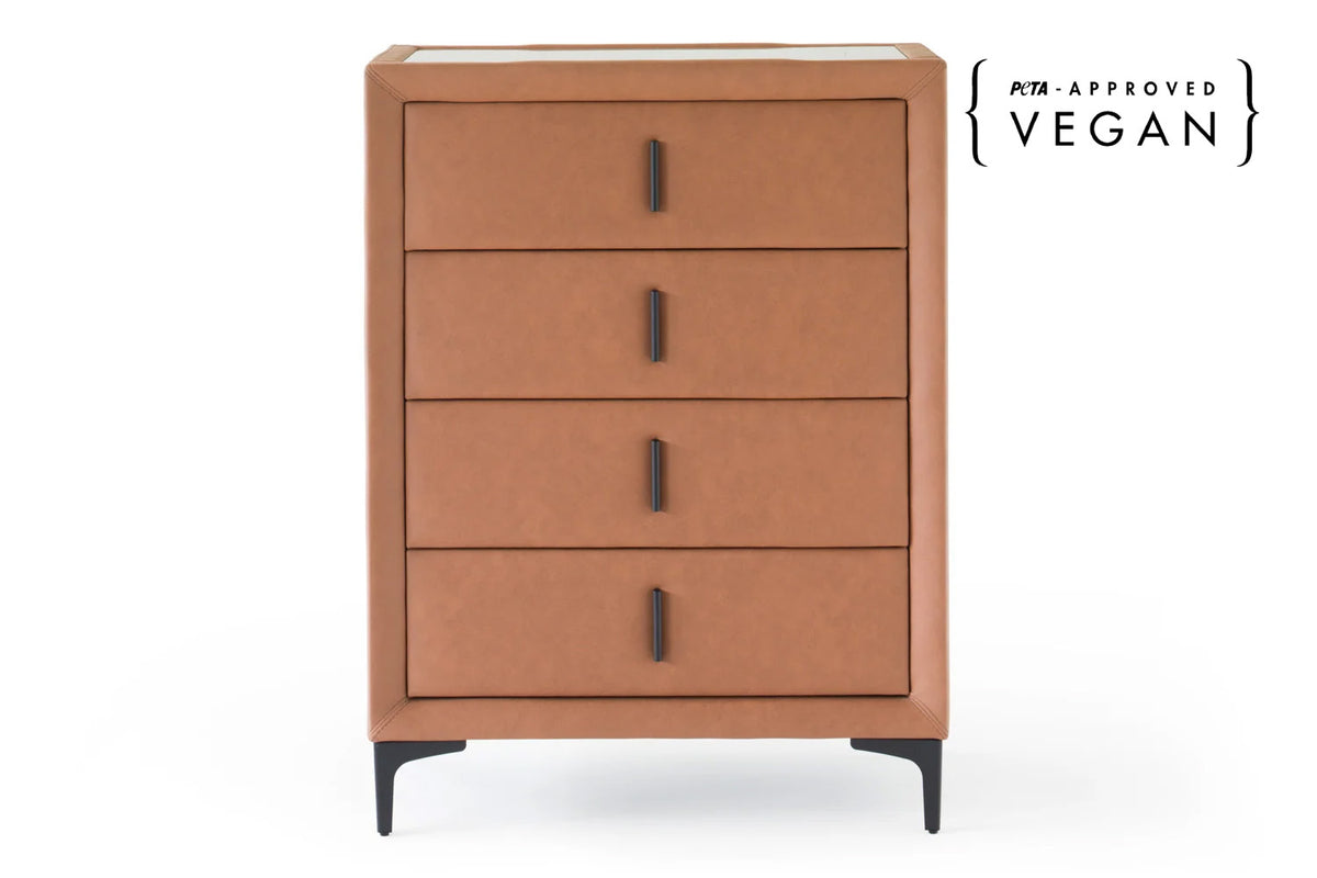 Lewis Chest of Drawer | Vegan Leather | 4 Drawer | Cognac Tan