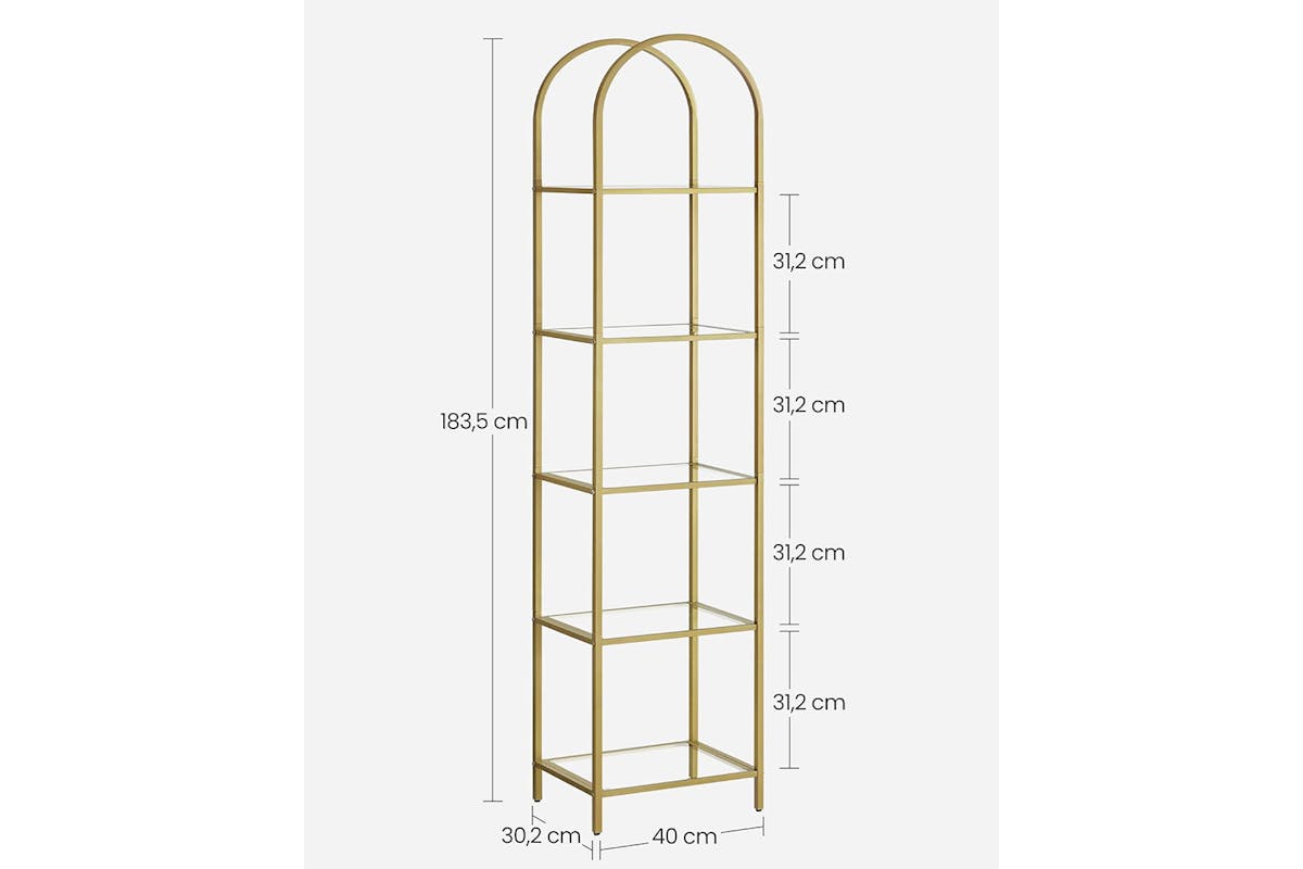Vasagle Tempered Glass Storage Bookcase | 5 Shelves | Golden-7