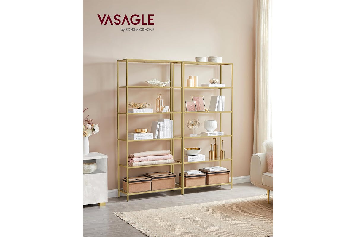Vasagle Glass Shelf | 6 Shelves | Metallic Gold-2