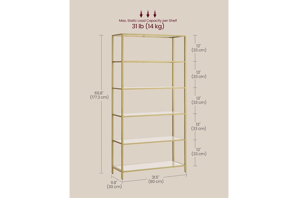 Vasagle Glass Shelf | 6 Shelves | Metallic Gold-3