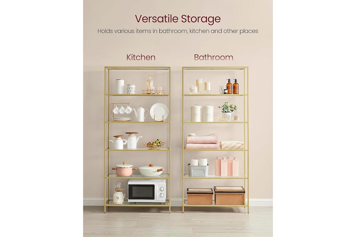 Vasagle Glass Shelf | 6 Shelves | Metallic Gold-4