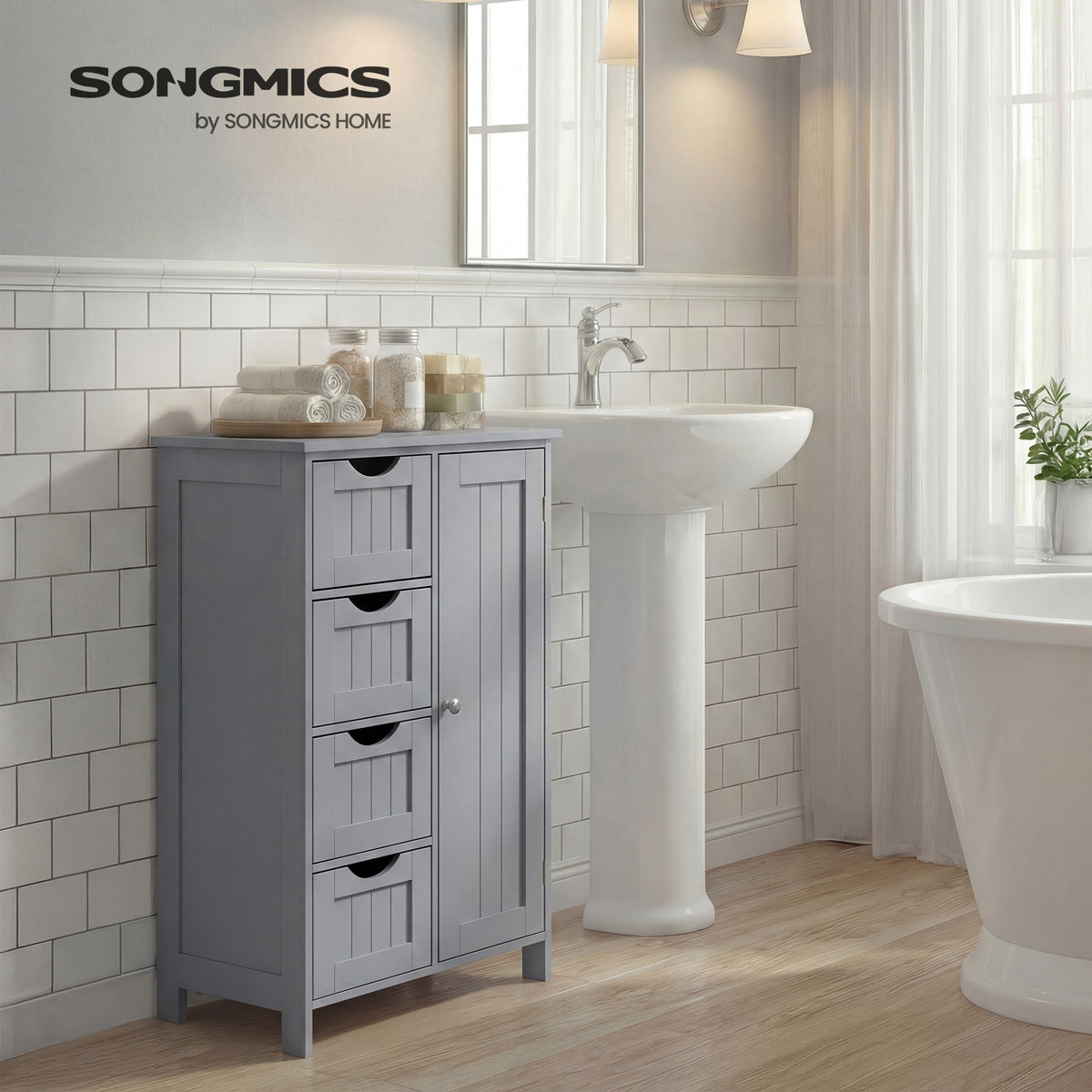Bathroom Floor Storage Cabinet | Bathroom Storage Unit | Mdf | 30 X 55 X 82 Cm-4