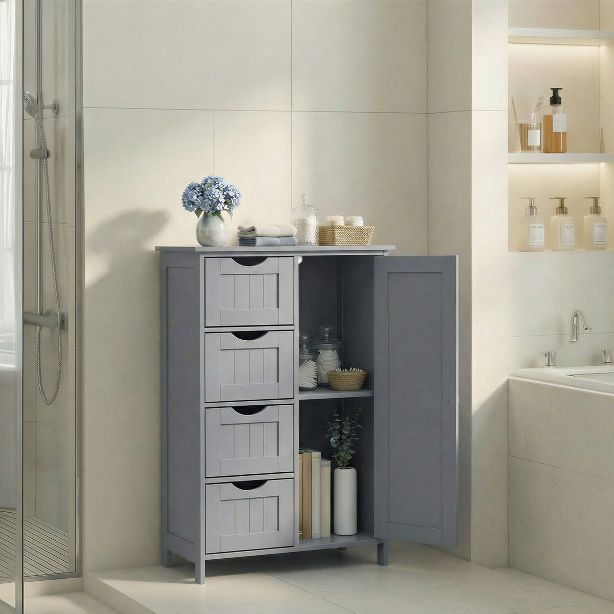 Bathroom Floor Storage Cabinet | Bathroom Storage Unit | Mdf | 30 X 55 X 82 Cm-5