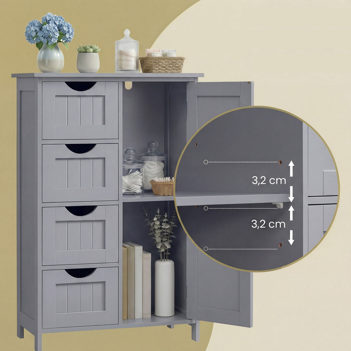 Bathroom Floor Storage Cabinet | Bathroom Storage Unit | Mdf | 30 X 55 X 82 Cm-8