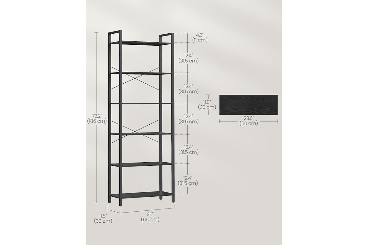 Vasagle Tall Bookshelf | 6 Shelves | Ebony Black/Ink Black-3