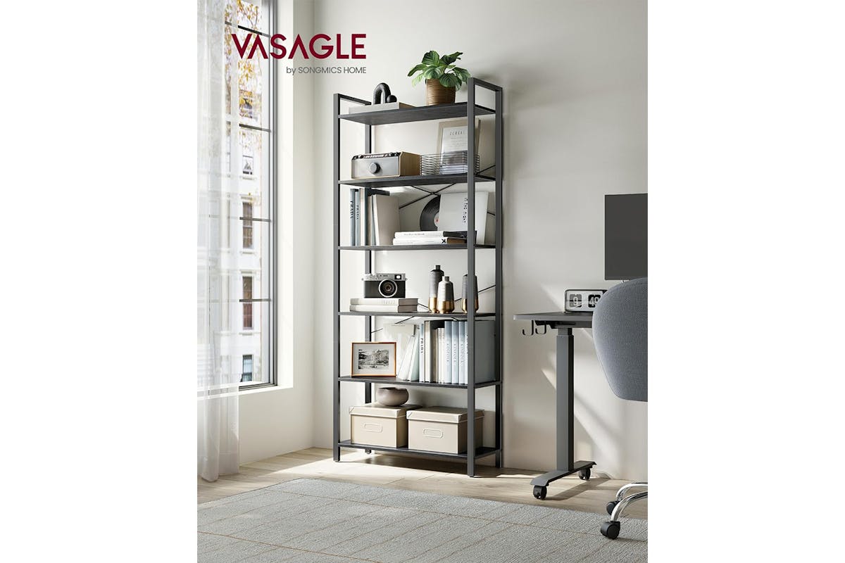 Vasagle Tall Bookcase | Large | 6 Shelves | Ebony Black/Ink Black-2