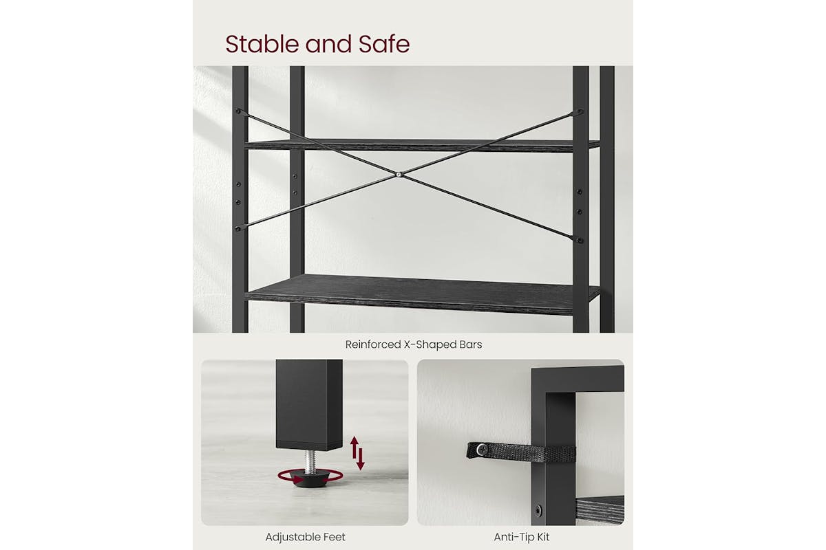 Vasagle Tall Bookcase | Large | 6 Shelves | Ebony Black/Ink Black-4