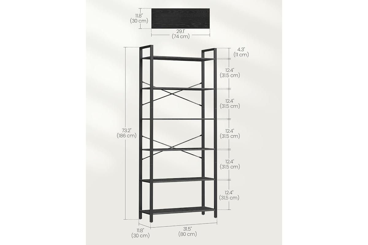 Vasagle Tall Bookcase | Large | 6 Shelves | Ebony Black/Ink Black-7