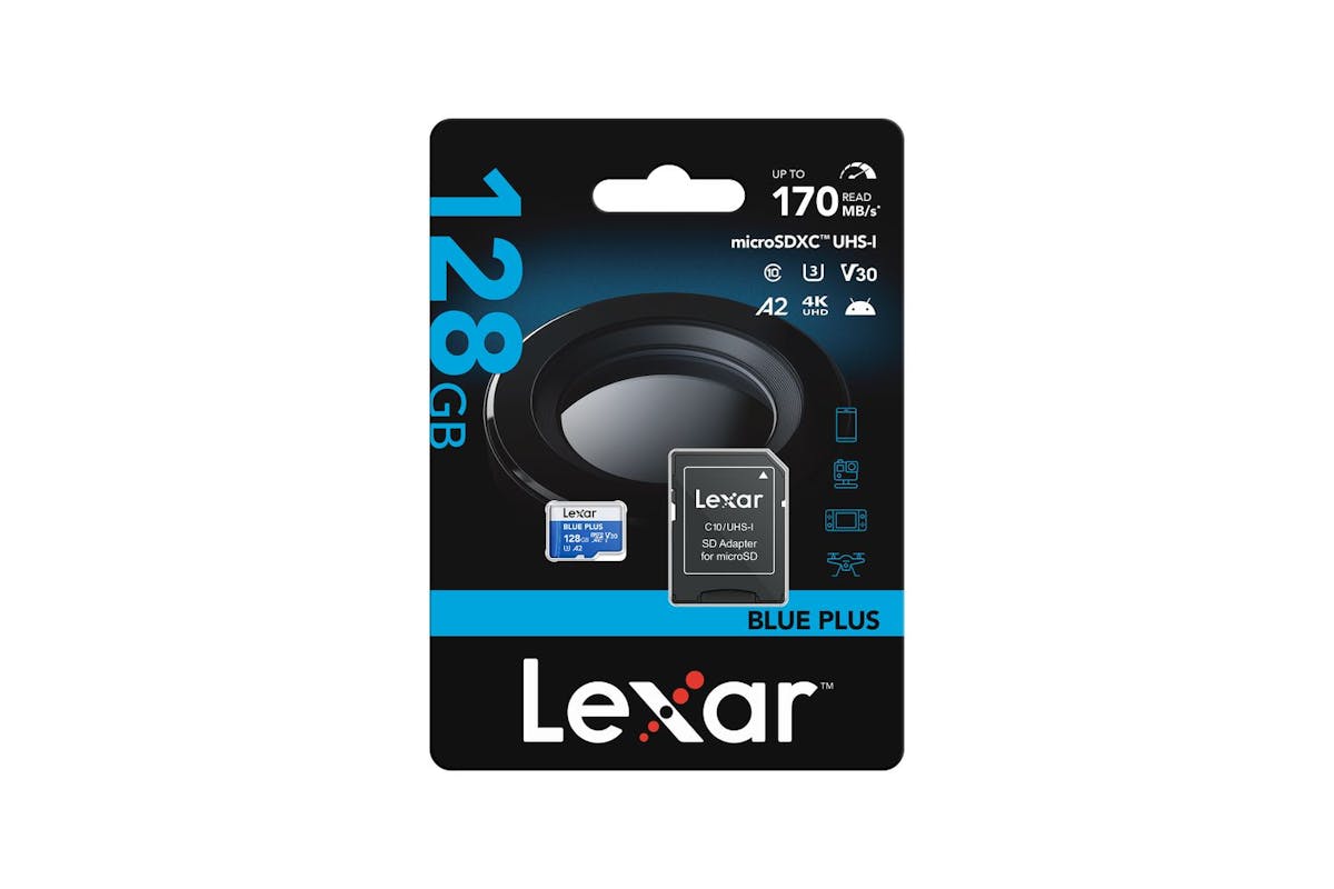 128gb Lexar Blue Plus 633x Microsdxc Uhs-i With Sd Adapter Up To 100mbs Read C10 A2 V30 U3-7