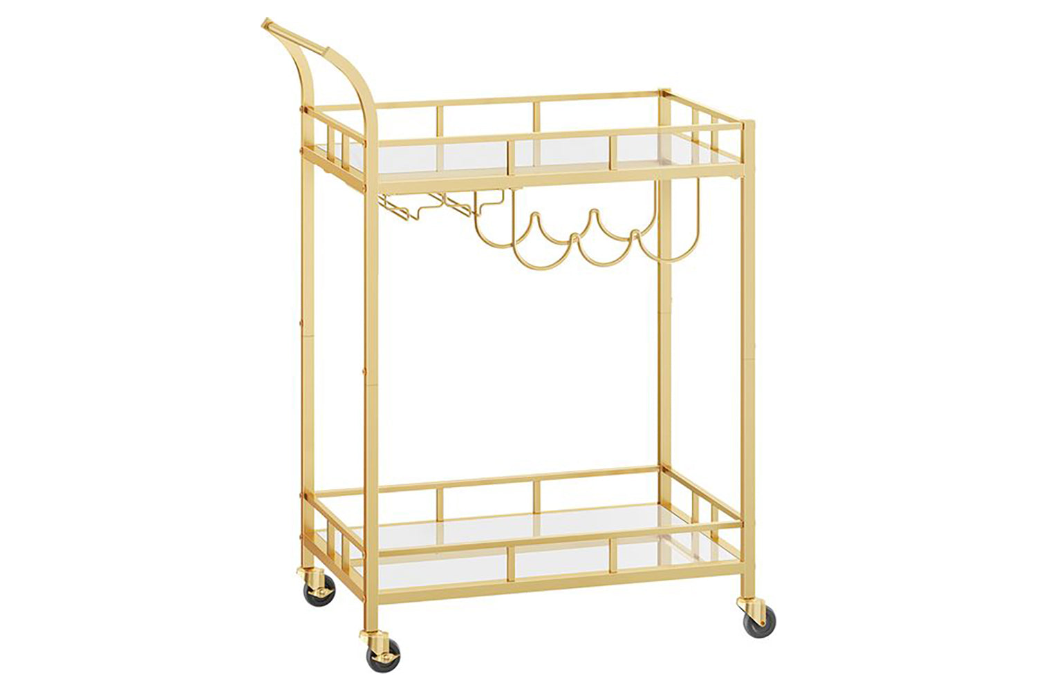 Vasagle Bar Cart Gold, Home Bar Serving Cart, Wine Cart With 2 Mirrored Shelves, Wine Holders, Glass Holders, For Kitchen, Dining Room, Gold Lrc092a62