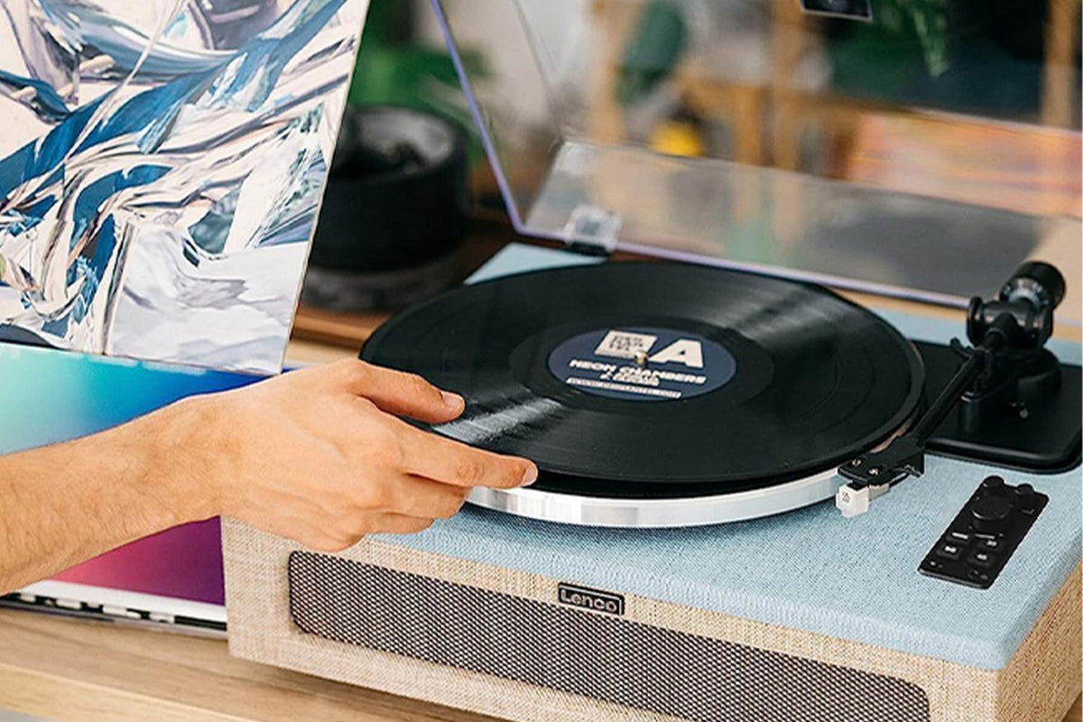 Lenco LS-440 Turntable | Built-In Speakers | Fabric | Blue-Taupe-8