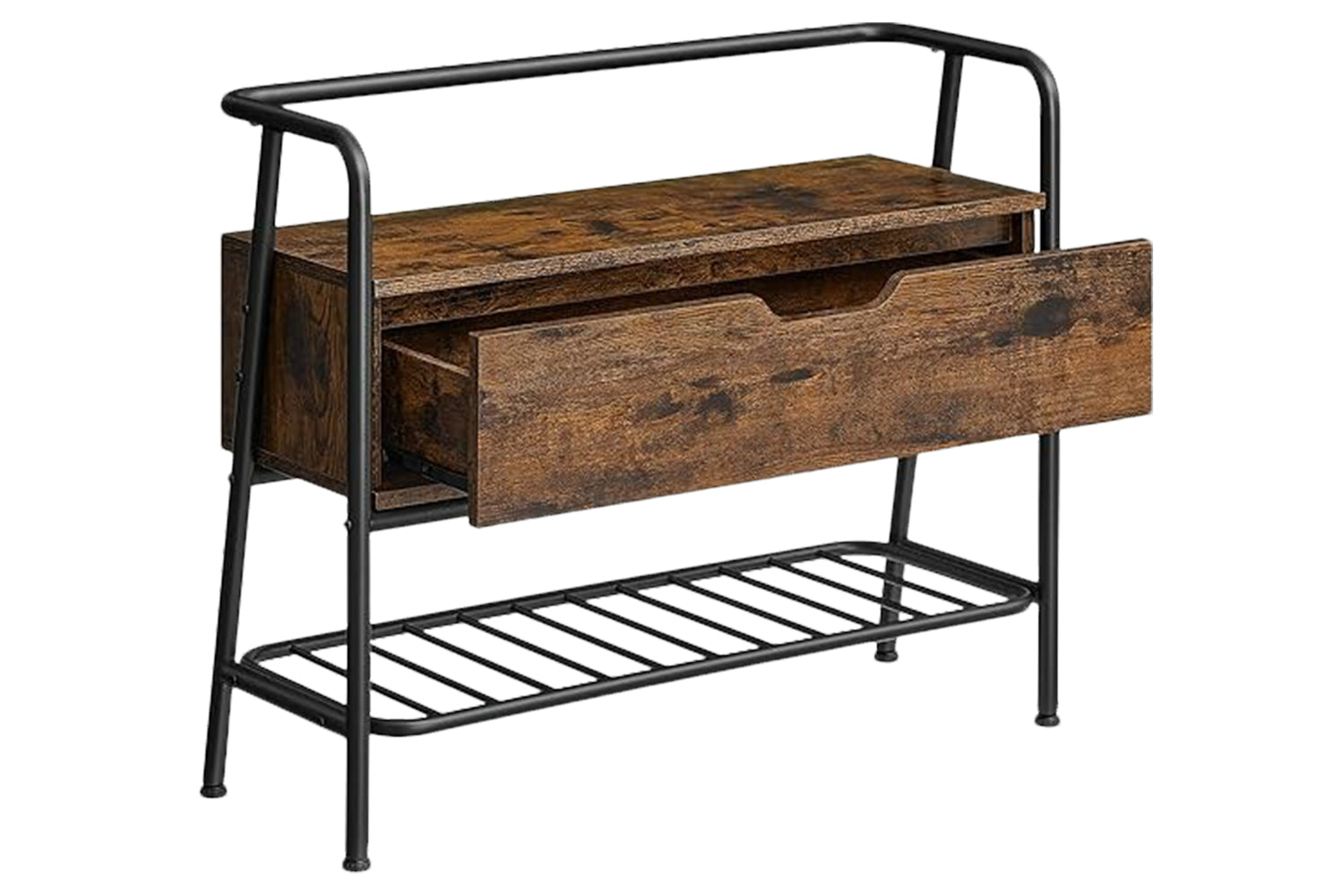 Vasagle Shoe Storage Bench, Shoe Rack, With Storage Drawer, Entryway Furniture, Industrial Style, Steel Frame, For Living Room, Bedroom, Entryway, Rustic Brown And Ink Black Lsb051k01
