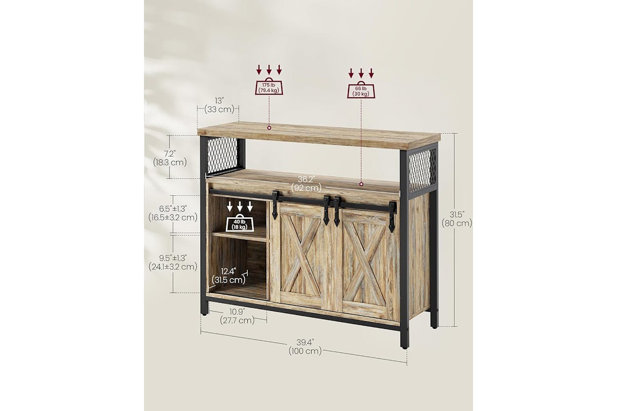 Vasagle Sideboard with 2 Sliding Barn Doors | Turquoise Brown/Ink Black-3