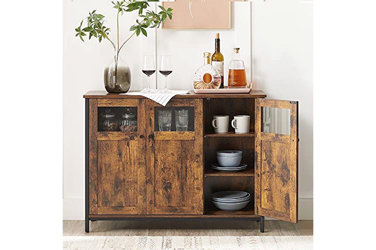 Vasagle Sideboard with Glass Doors | Vintage Brown & Black-3