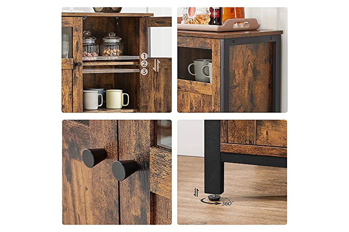 Vasagle Sideboard with Glass Doors | Vintage Brown & Black-4