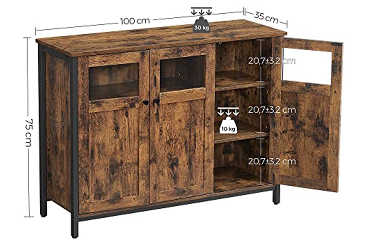 Vasagle Sideboard with Glass Doors | Vintage Brown & Black-5