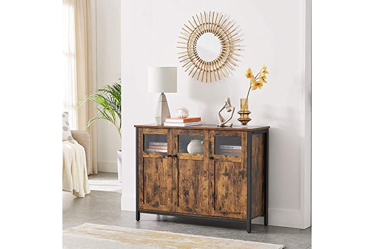 Vasagle Sideboard with Glass Doors | Vintage Brown & Black-6