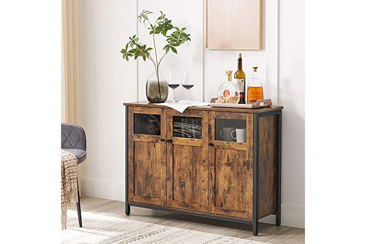 Vasagle Sideboard with Glass Doors | Vintage Brown & Black-7