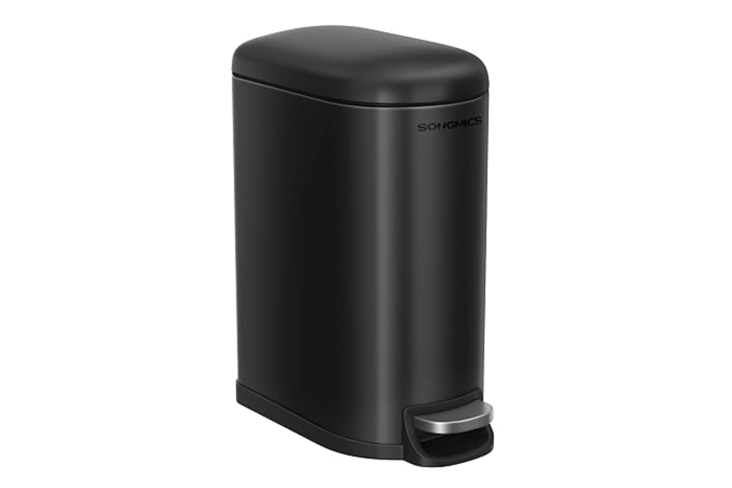 Songmics Bathroom Bin, 10l Small Bin With Lid, Pedal Toilet Bin, Slim For Small Spaces, Steel, Soft Close, Ink Black Ltb010b02