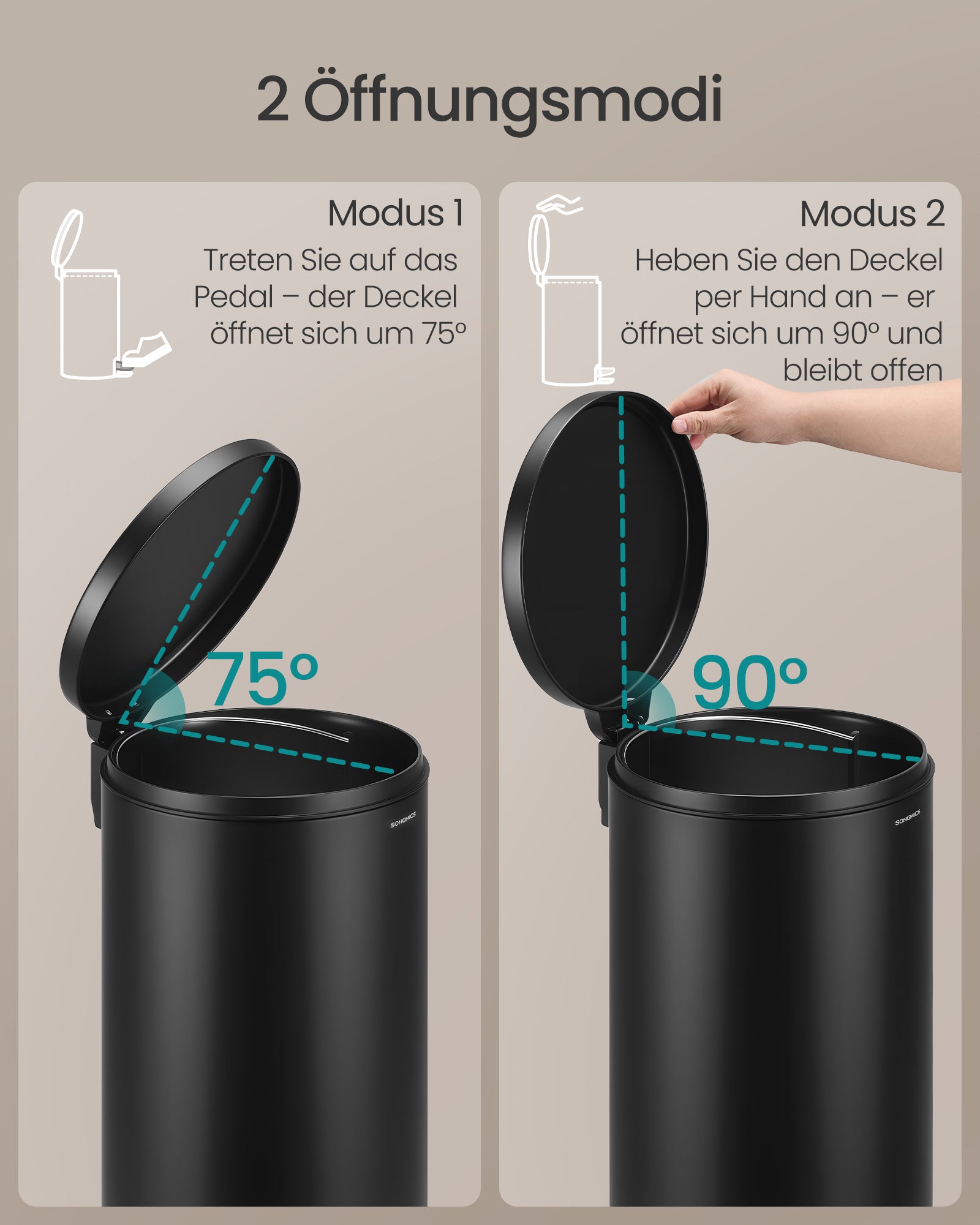 Songmics Trash Can | Rubbish Bin | Steel | 30 Litre-4