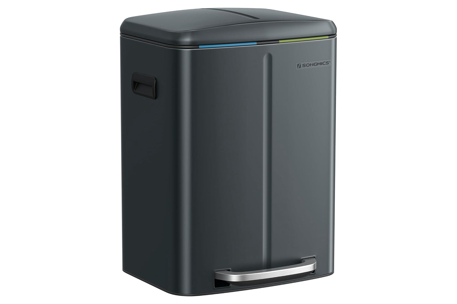 Songmics Kitchen Rubbish Bin, 2 X 20 L, Waste Separation System, 2 Compartments, Metal Pedal Bin, Inner Bin Made Of Plastic, Soft-close Lid, With Handles, Odour-proof, Green Grey, Ltb40g02