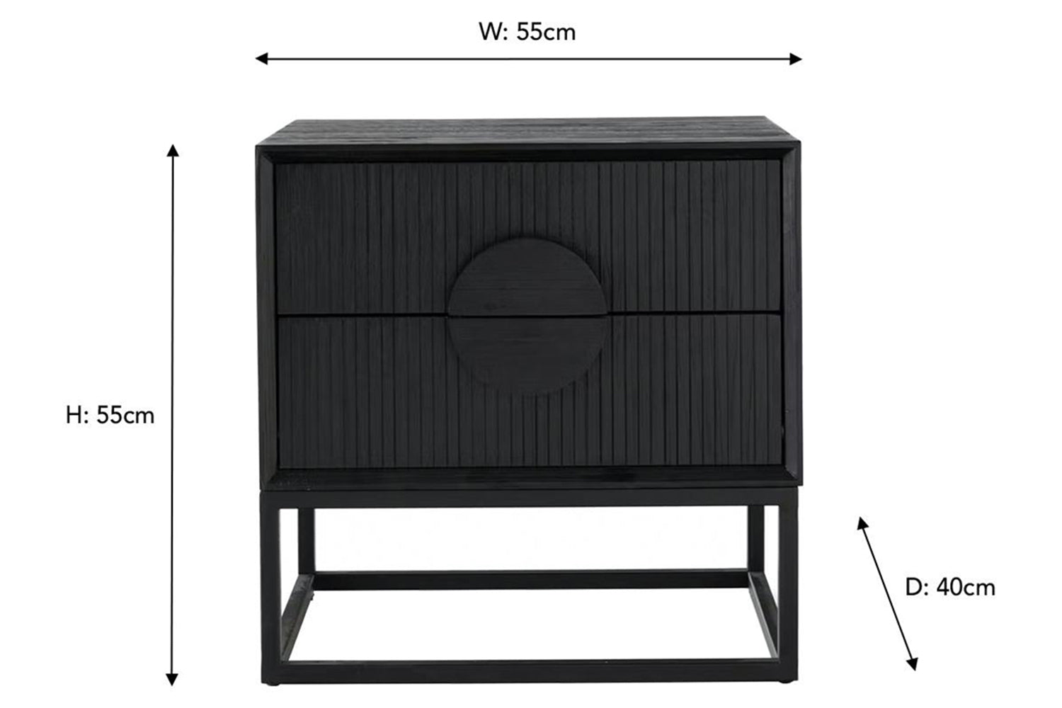 Teca Square Bedside Table | 2 Drawer | Matt Black-3