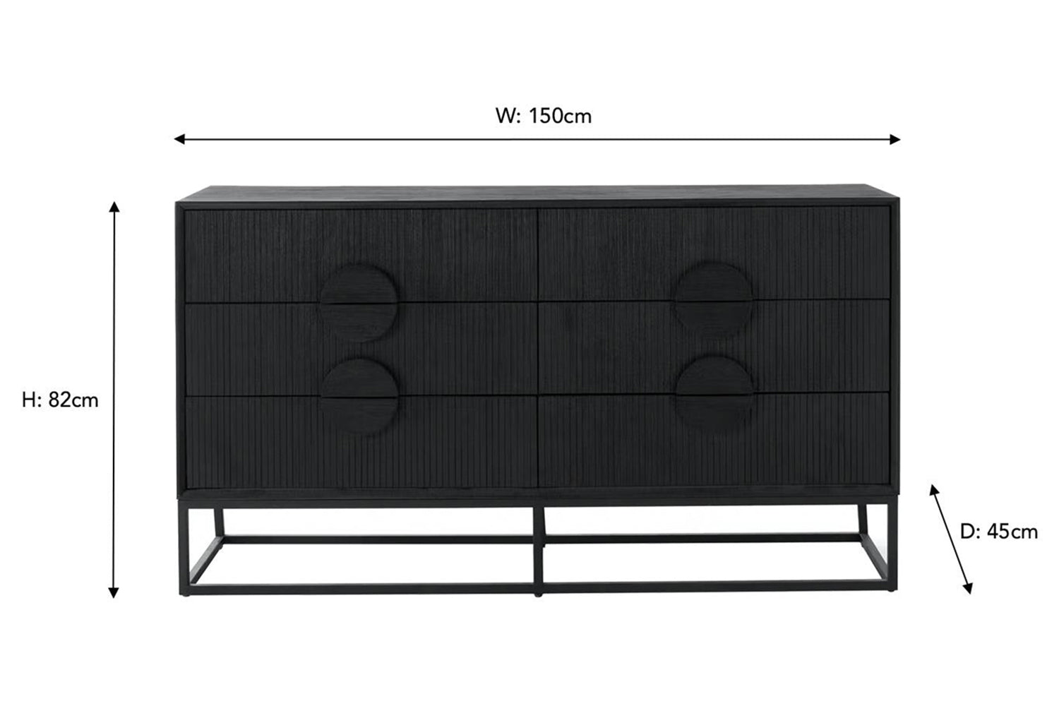 Teca Dresser | 6 Drawer | Matt Black-3