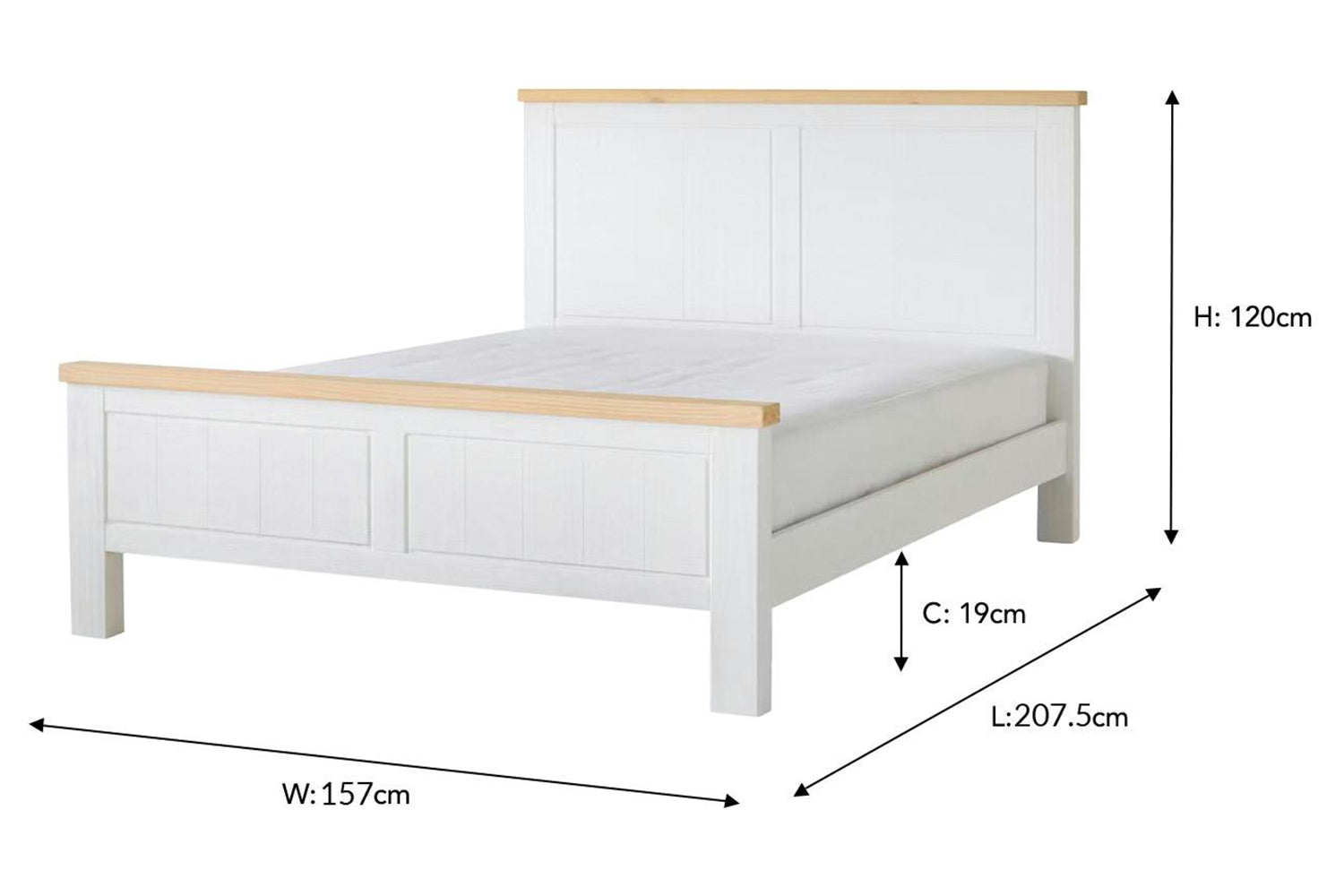 Cotswold Bed Frame | Double | 4ft6 | White/Natural-3