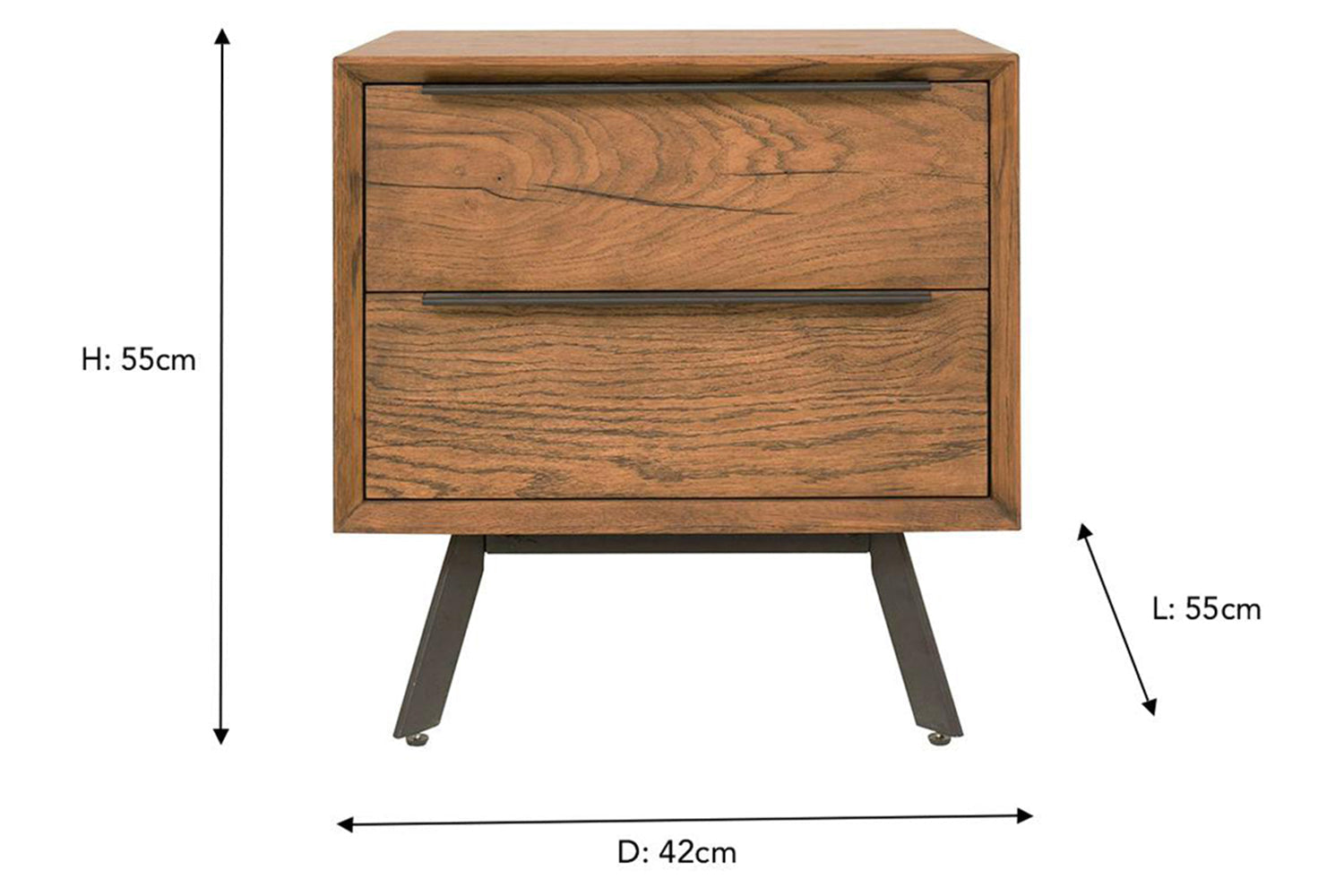 Hamilton Bedside Table | 2 Drawer | Aged Oak Veneer-3