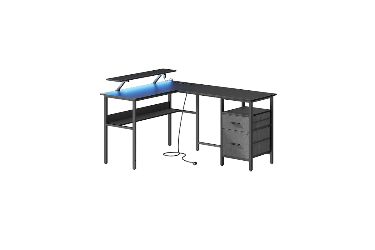 Vasagle L-shaped LED Gaming Desk | Woody Black