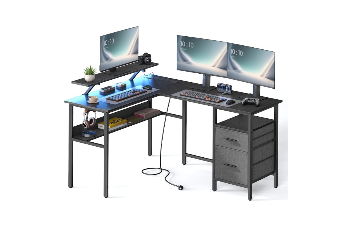 Vasagle L-shaped LED Gaming Desk | Woody Black-4