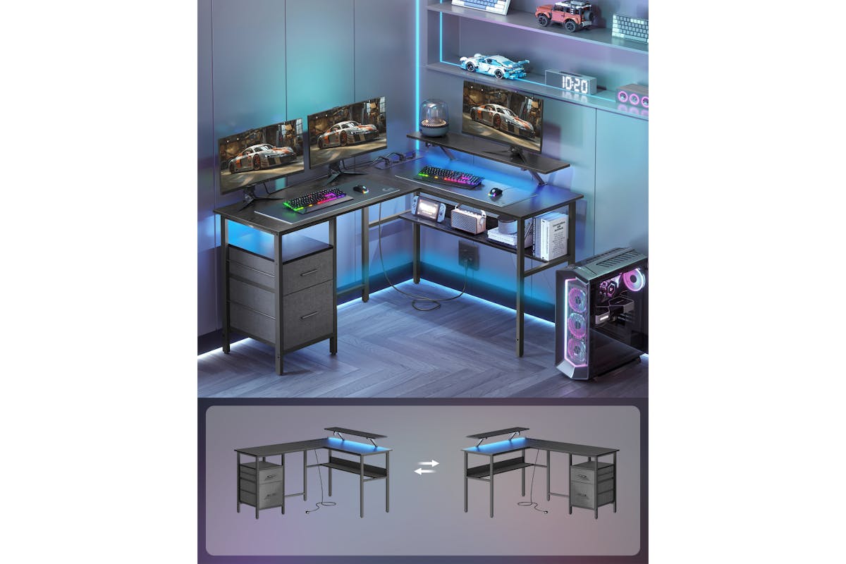 Vasagle L-shaped LED Gaming Desk | Woody Black-2