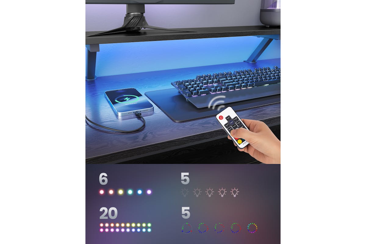Vasagle L-shaped LED Gaming Desk | Woody Black-3