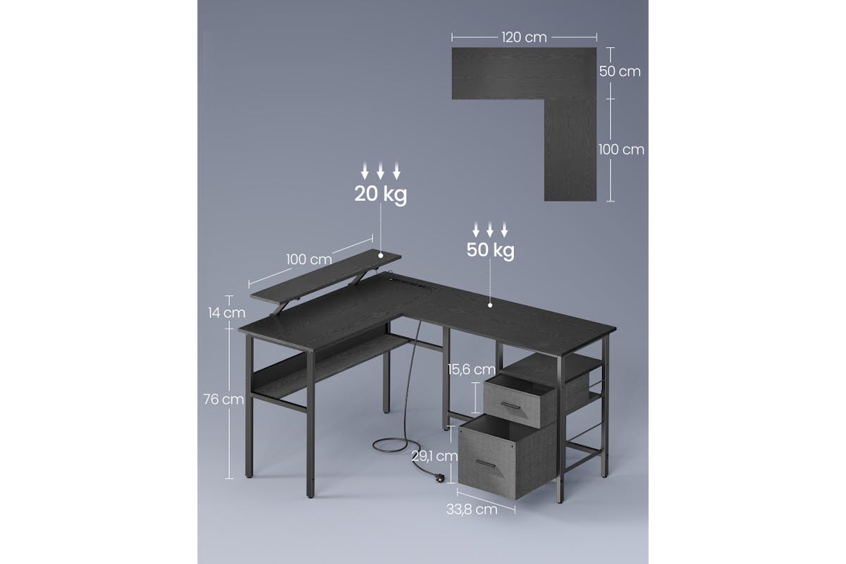 Vasagle L-shaped LED Gaming Desk | Woody Black-7