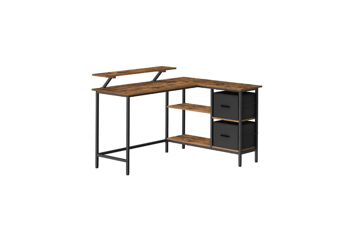 Vasagle L-shaped Desk With 2 Spacious Drawers | Rustic Brown