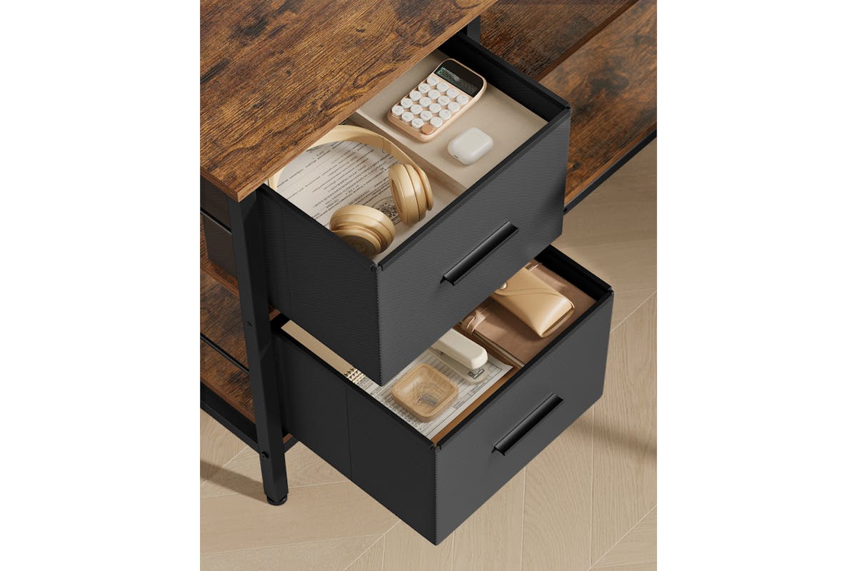 Vasagle L-shaped Desk With 2 Spacious Drawers | Rustic Brown-3