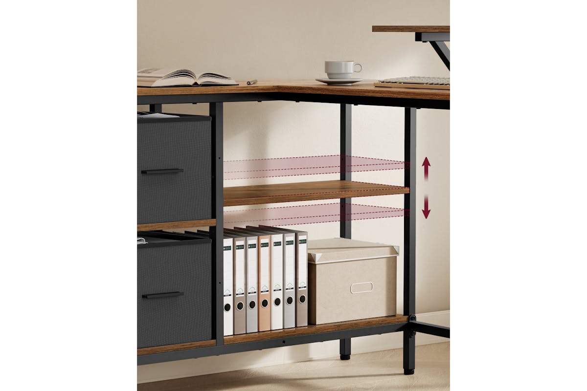 Vasagle L-shaped Desk With 2 Spacious Drawers | Rustic Brown-4