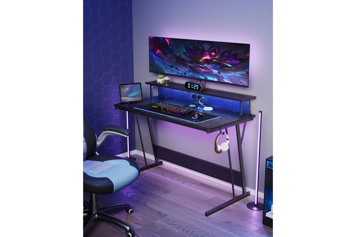 Vasagle Office Desk with LED Lights | Ebony Black-2