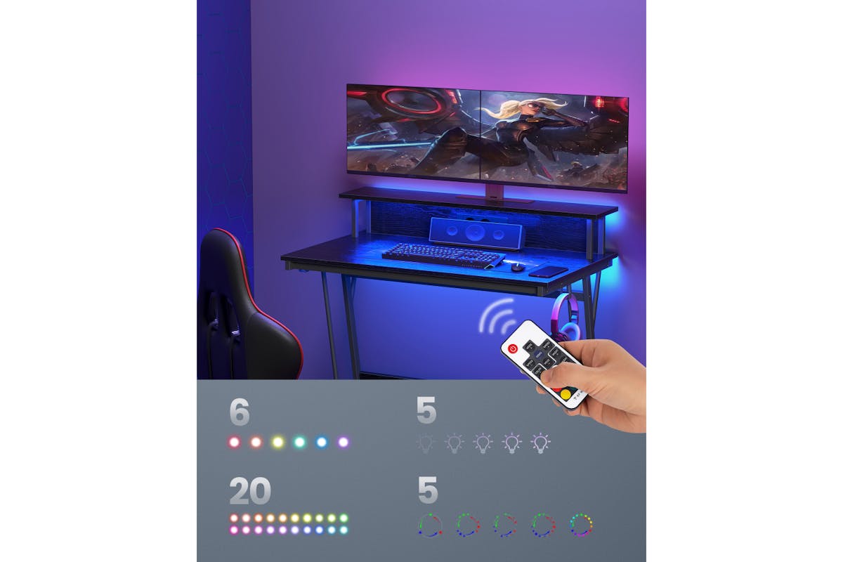 Vasagle Office Desk with LED Lights | Ebony Black-4
