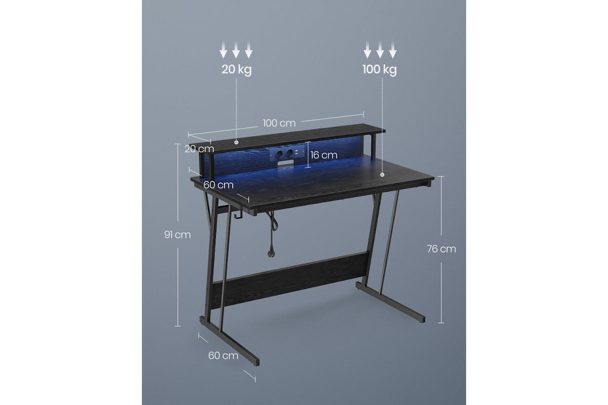 Vasagle Office Desk with LED Lights | Ebony Black-5