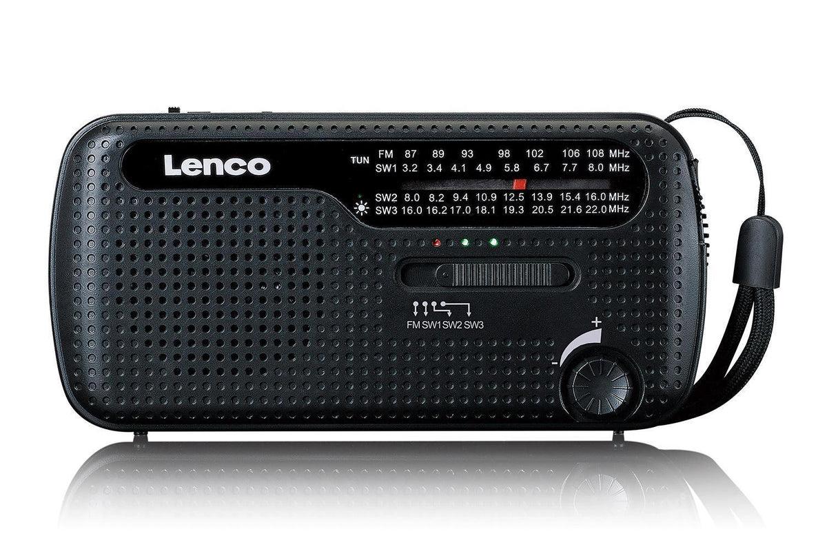 Lenco MCR-113BK Portable Emergency Radio | Hand Crank | Power Bank | Black