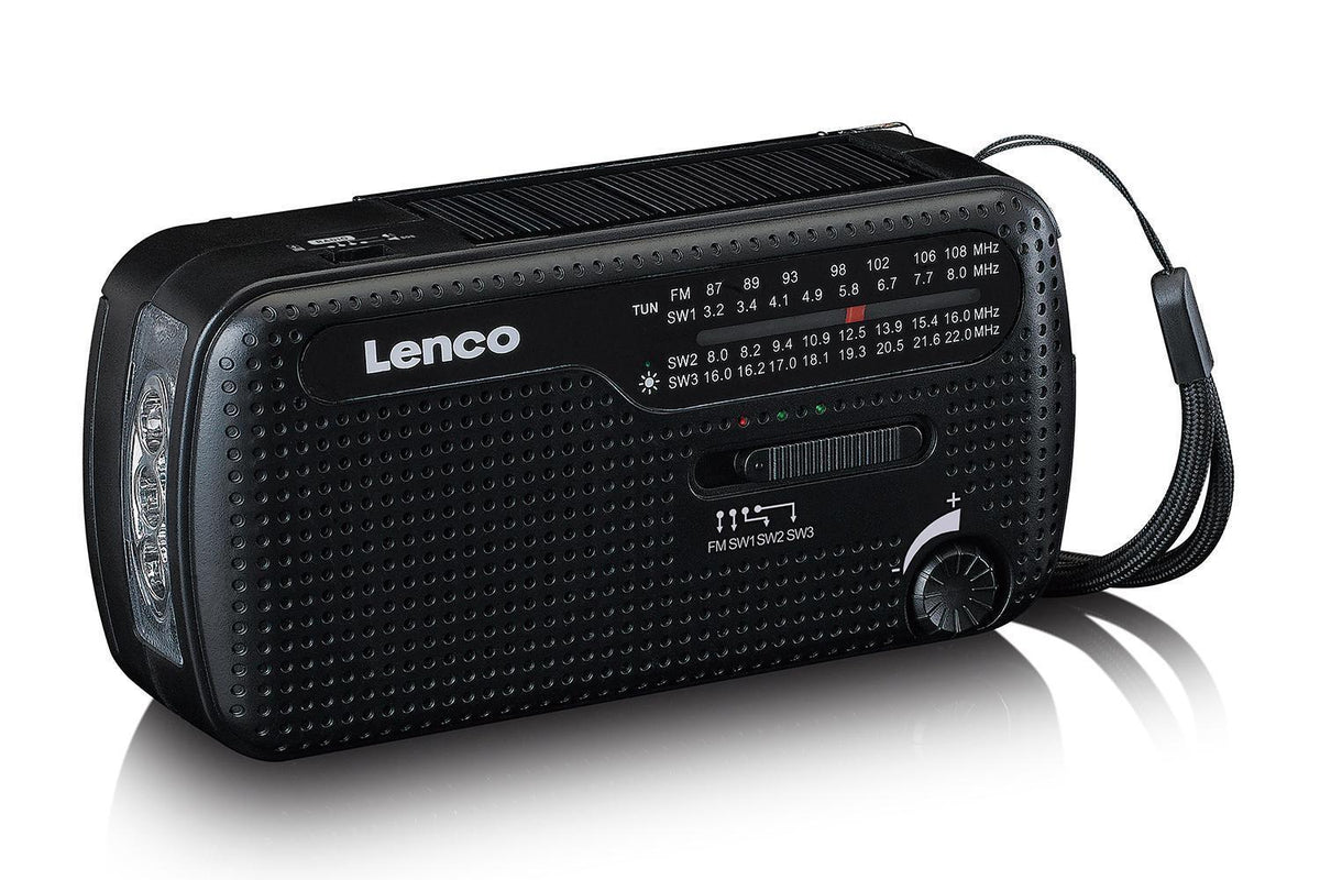Lenco MCR-113BK Portable Emergency Radio | Hand Crank | Power Bank | Black-2