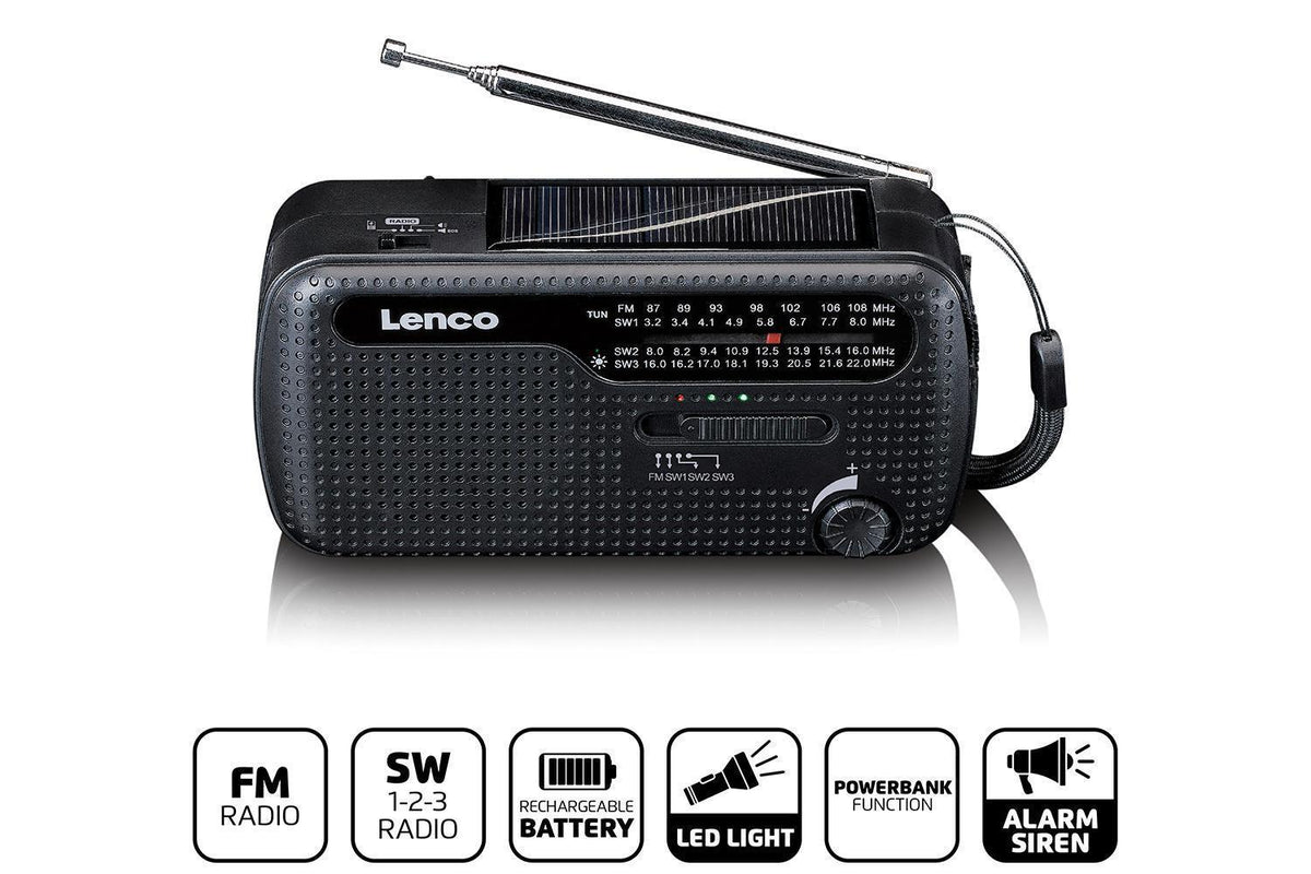 Lenco MCR-113BK Portable Emergency Radio | Hand Crank | Power Bank | Black-3