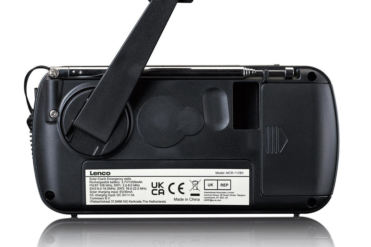 Lenco MCR-113BK Portable Emergency Radio | Hand Crank | Power Bank | Black-6