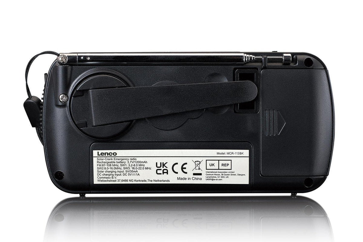Lenco MCR-113BK Portable Emergency Radio | Hand Crank | Power Bank | Black-7