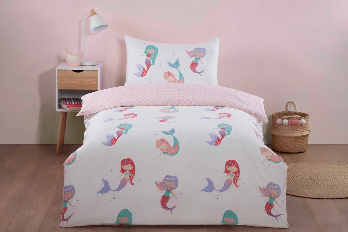 So Soft | Mermaid Duvet Cover Set | White/Pink | Single