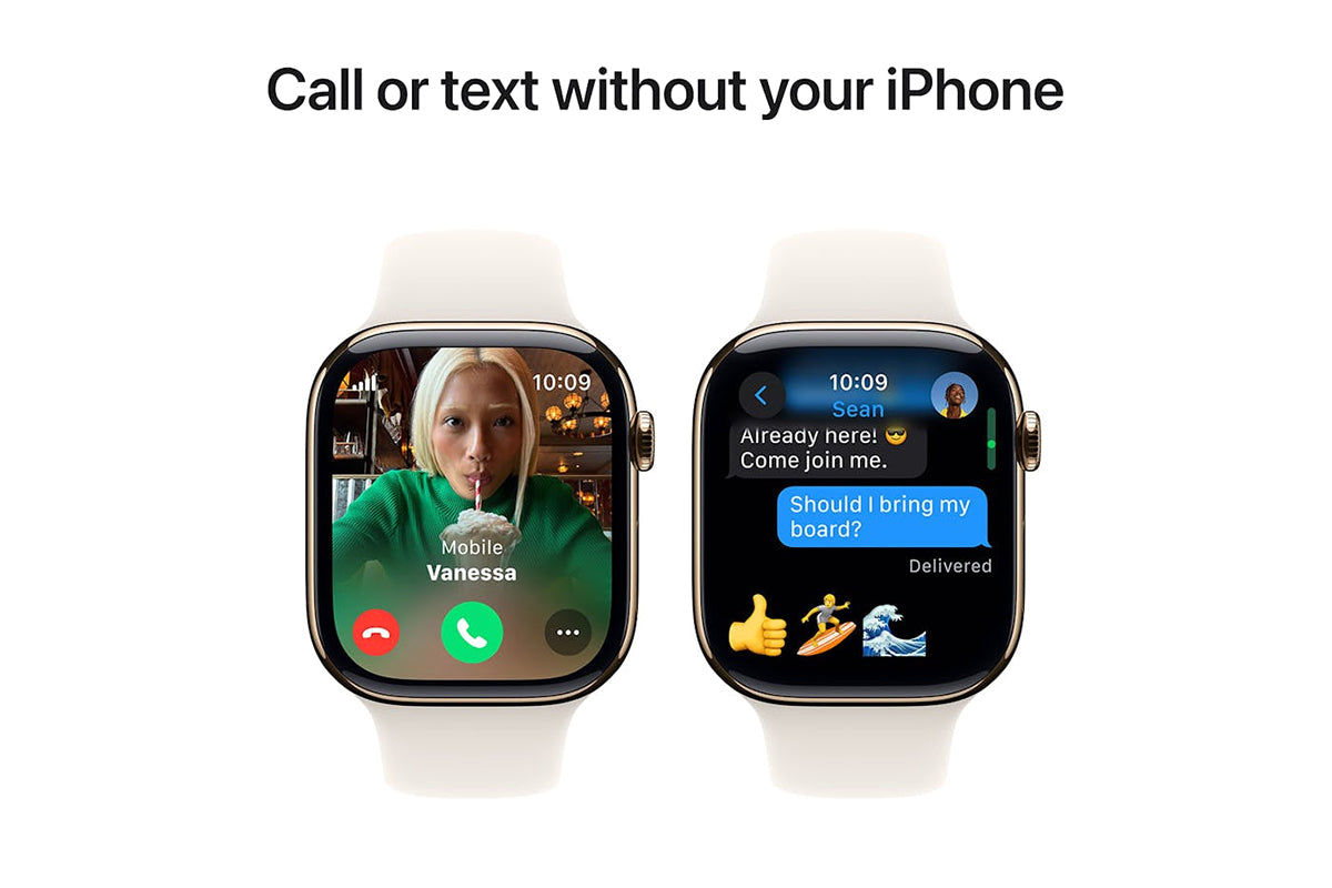 Apple Watch Series 10 GPS + Cellular | 46mm | Gold Titanium Case with Starlight Sport Band S/M-7